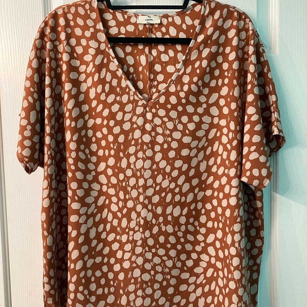 Entro pullover blouse brown and cream print size large